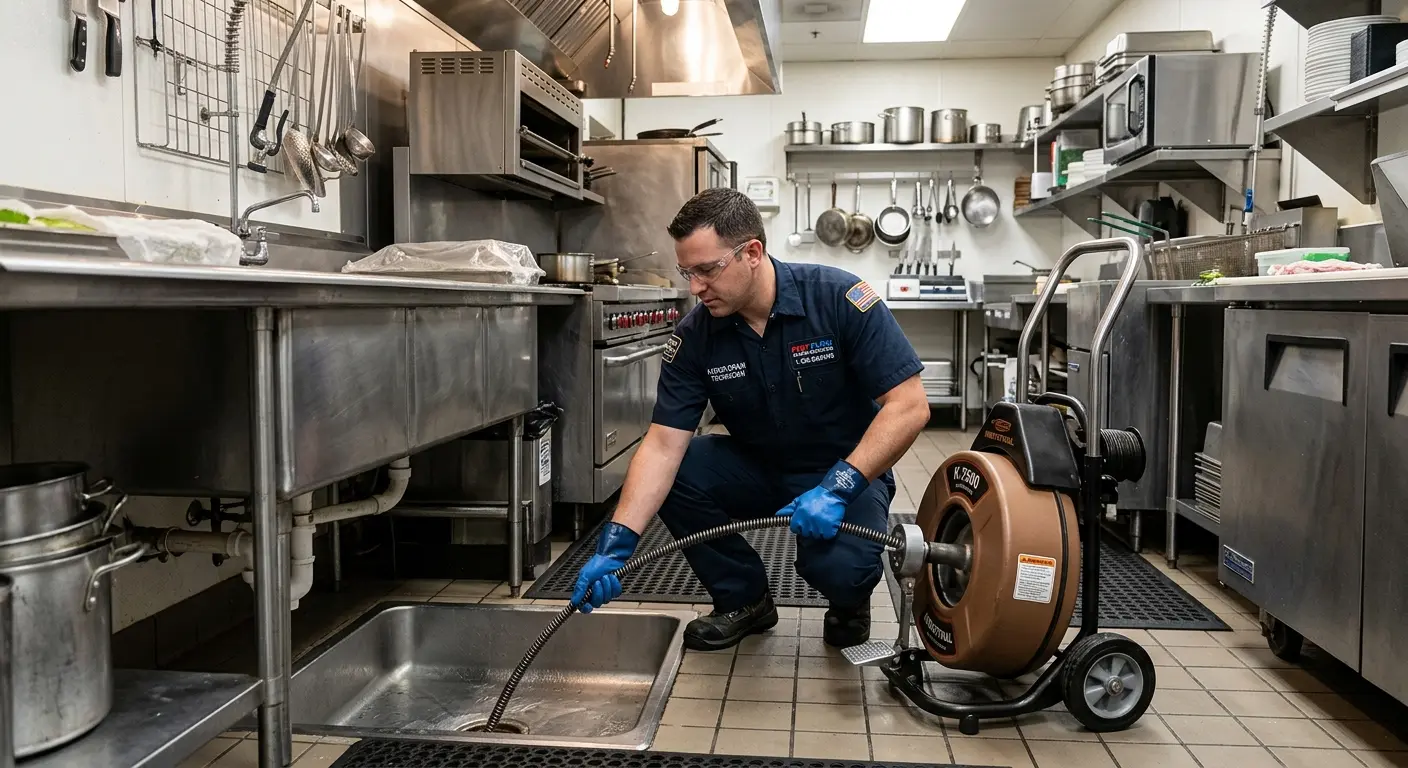 Commercial drain cleaning service in a restaurant kitchen in Live Oak