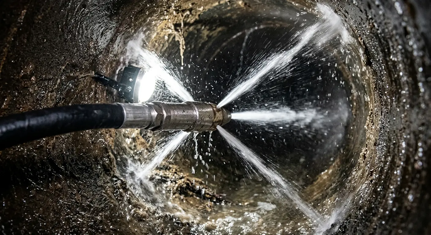 High-pressure hydro jetting nozzle cleaning sewer pipe for Trenchless Sewer Repair in Live Oak